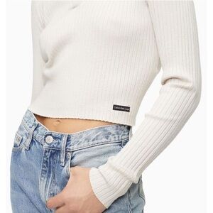 Calvin Klein White Ribbed Long Sleeve Cropped shirt